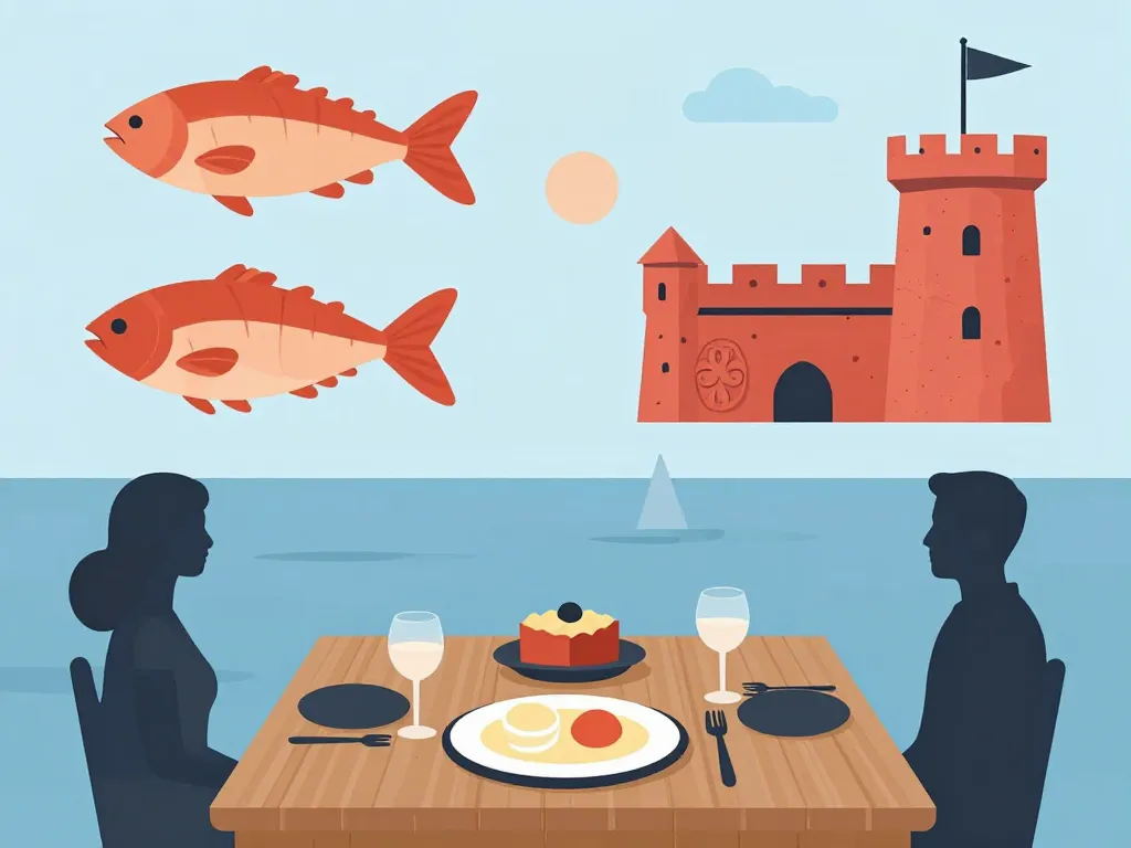 Symbole culture Bohuslän avec fruits de mer et forteresse