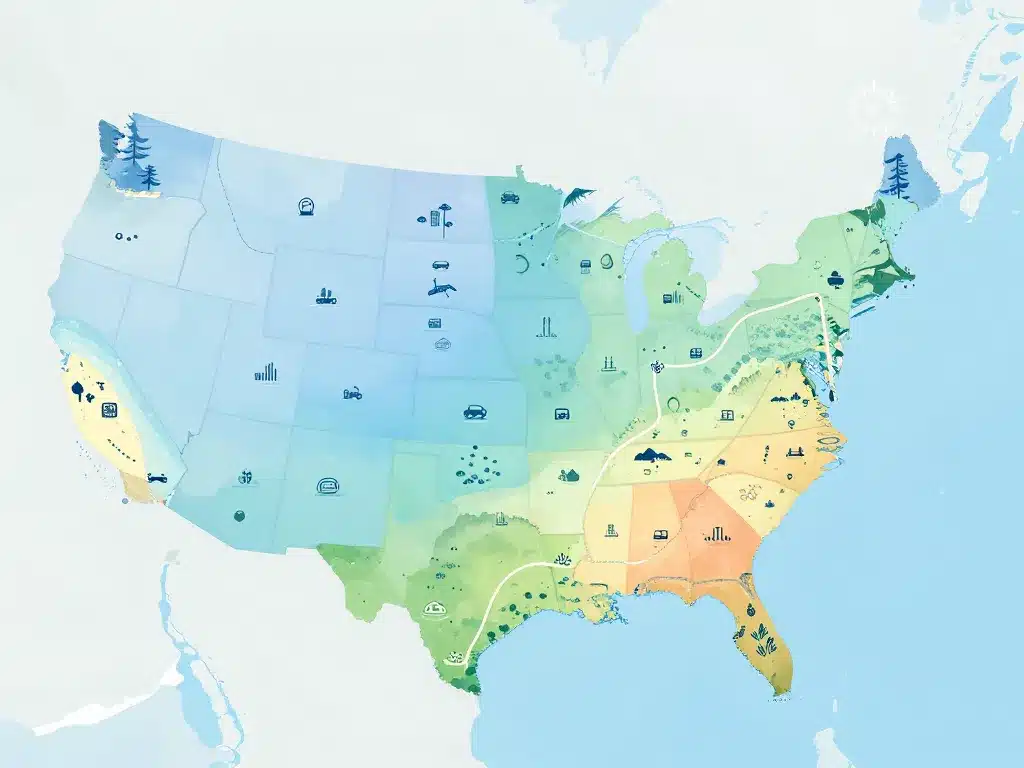 concept diagramme cote est usa itineraire voyage