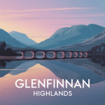 Illustration stylisée Glenfinnan Highlands viaduc loch