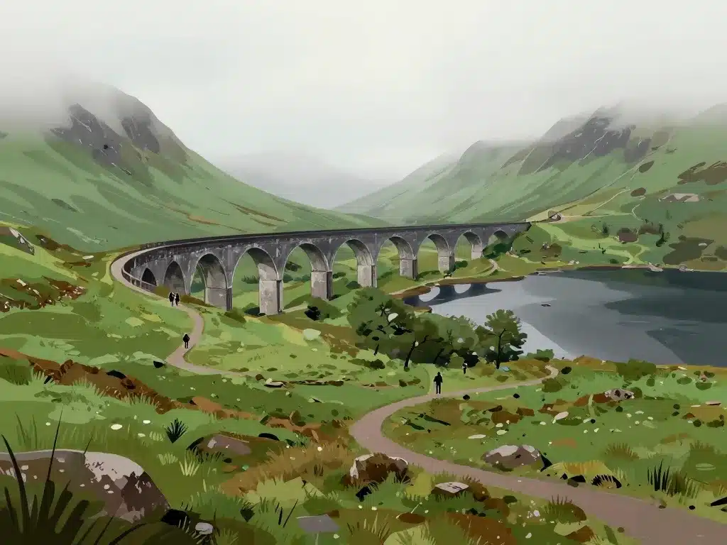 Vue panoramique randonnée Glenfinnan Highlands viaduc