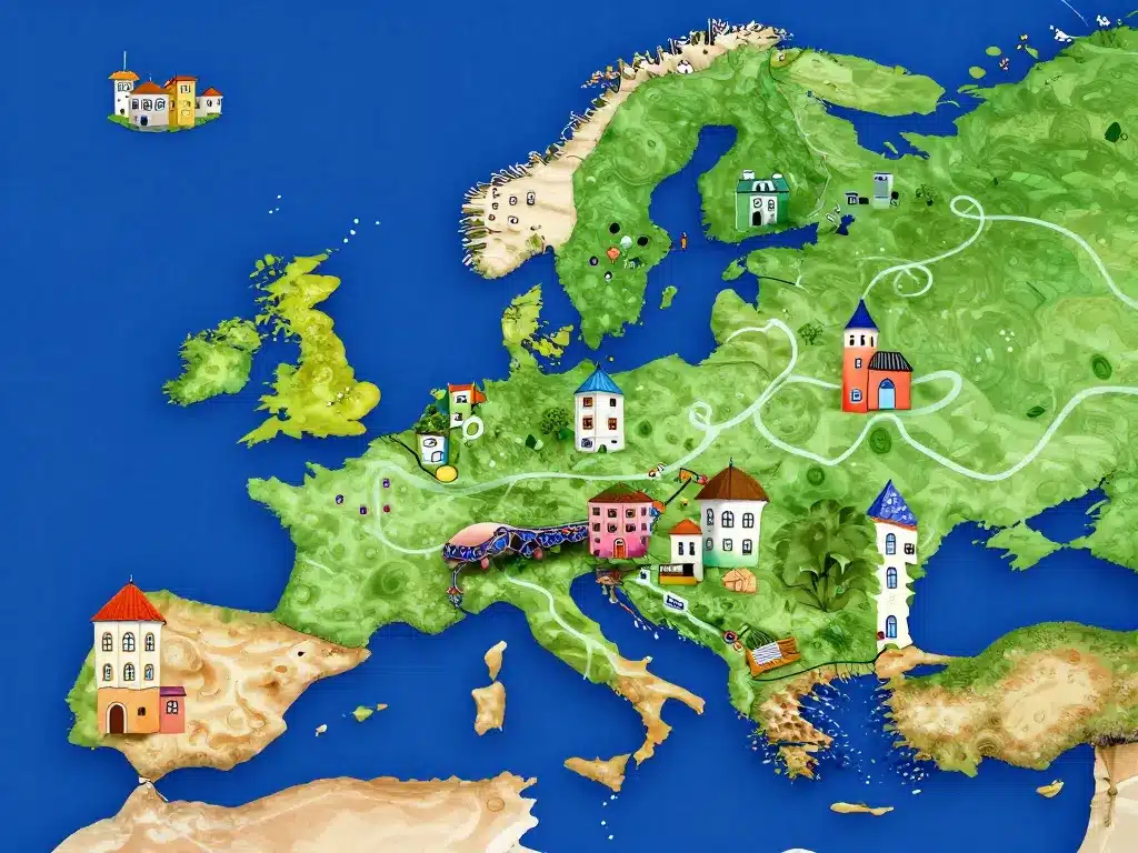 hundertwasser maisons carte Europe bâtiments colorés