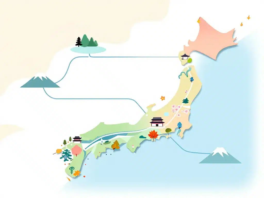 Schéma itinéraire sud japon saison voyage