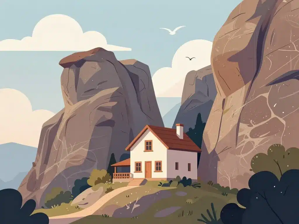 maison entre les rochers paysage sauvage