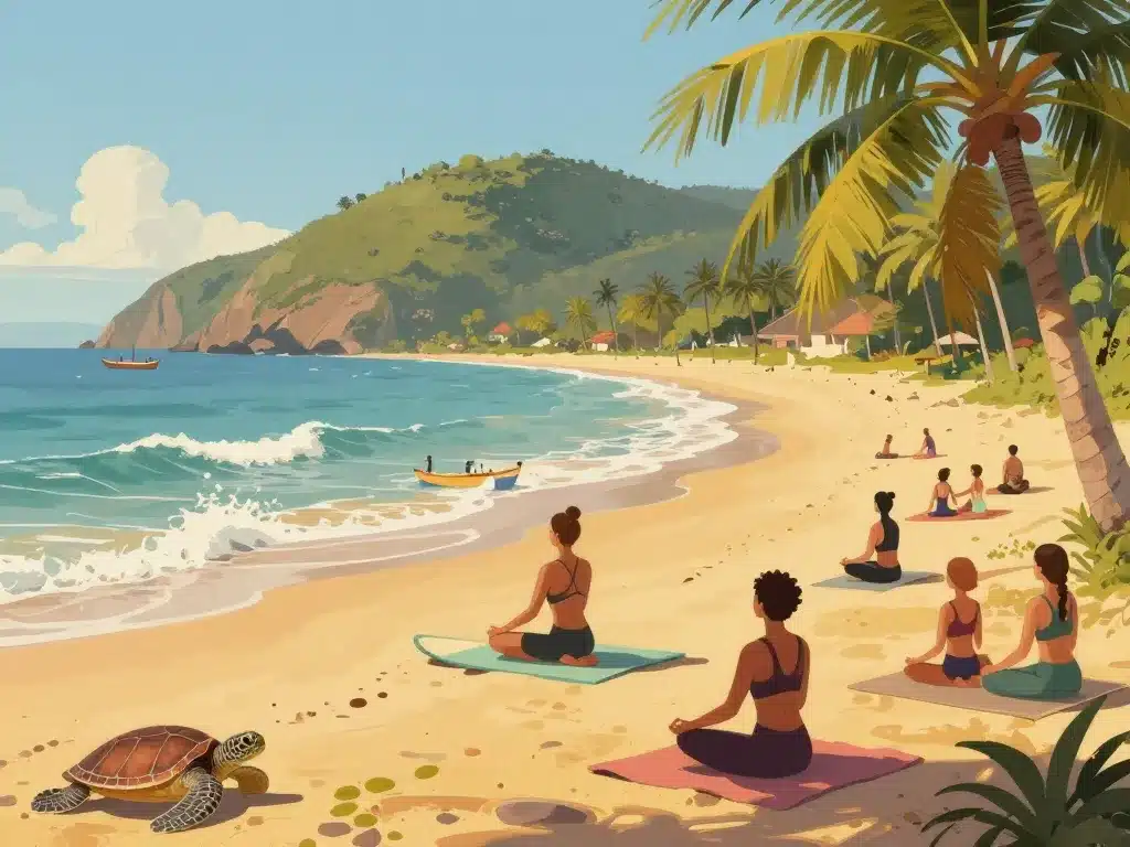 Scène mazunte plage yoga surf nature