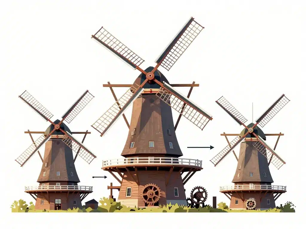 Schéma moulin hollande, mécanisme intérieur
