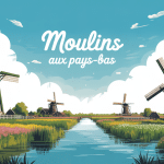 illustration moulin pays bas dans paysage de polders