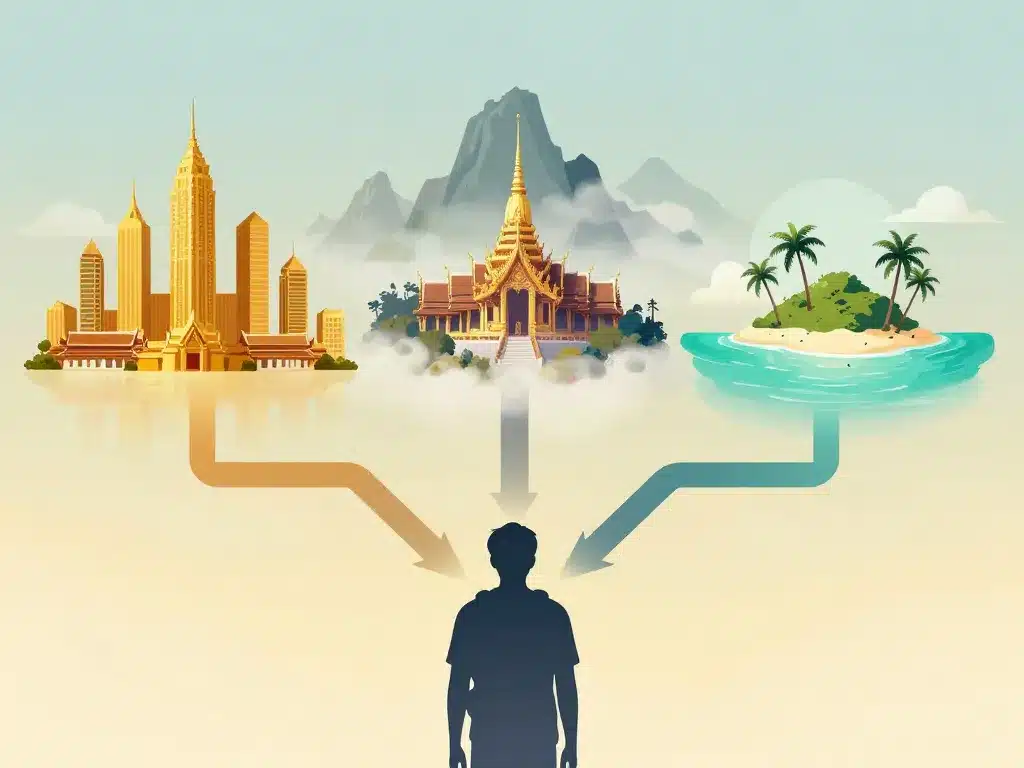 schéma concept où aller pour la première fois en thaïlande avec bangkok nord et îles