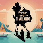 illustration stylisée où aller pour la première fois en thaïlande carte temples plages montagnes