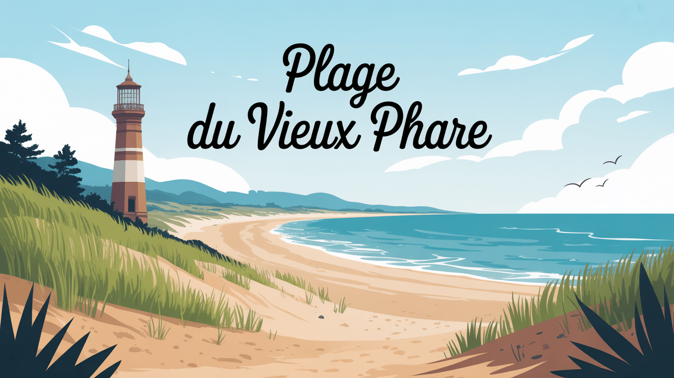 Vue panoramique plage du Vieux Phare avec phare ancien