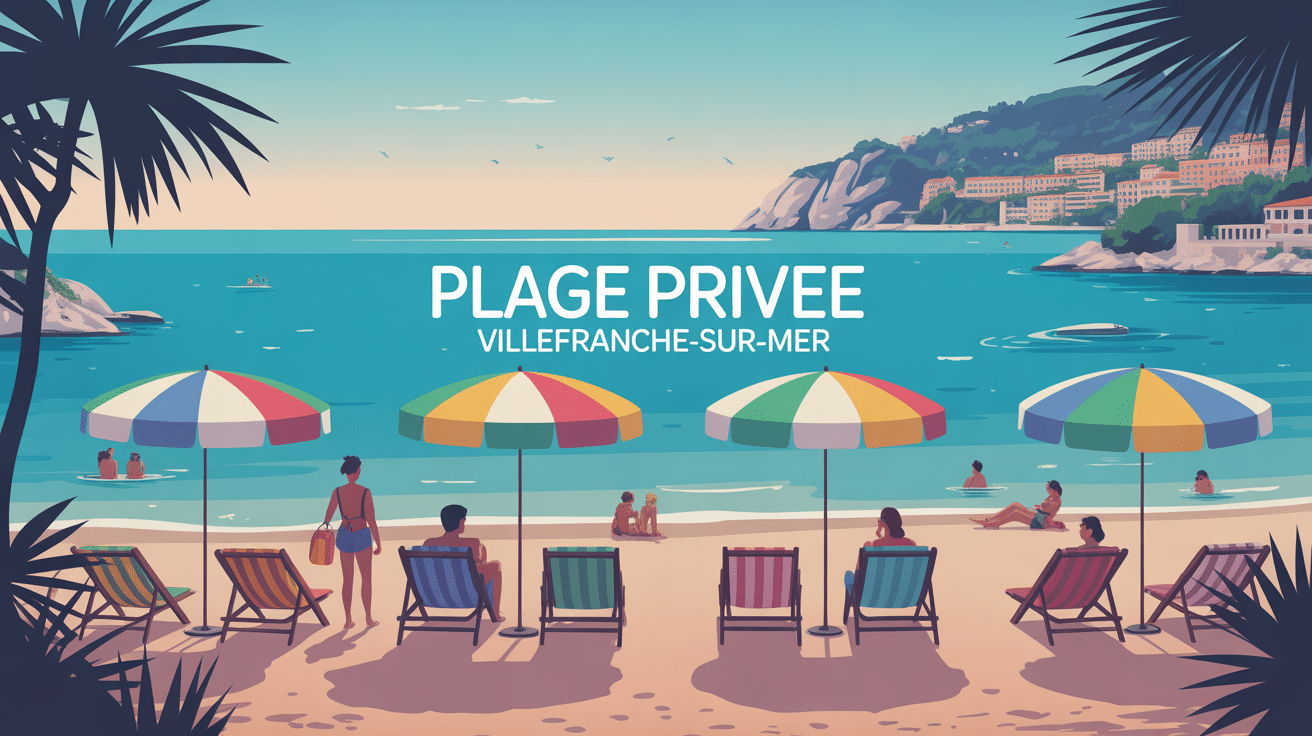 illustration plage privée Villefranche sur mer élégante mer turquoise