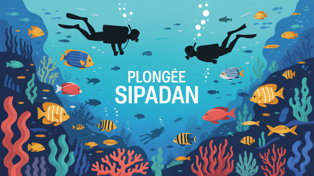 Illustration plongée Sipadan coraux poissons tortues