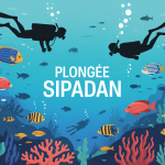 Illustration plongée Sipadan coraux poissons tortues