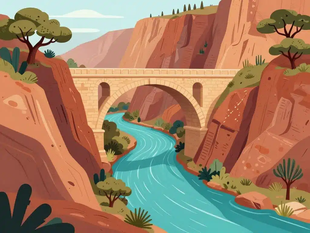 Pont de Zaglia dans les gorges, paysage rocheux et méditerranéen