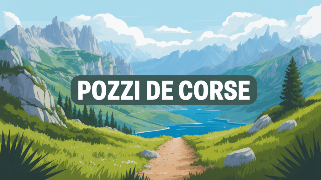 Paysage panoramique des pozzi corse avec mares rondes et pelouses vertes