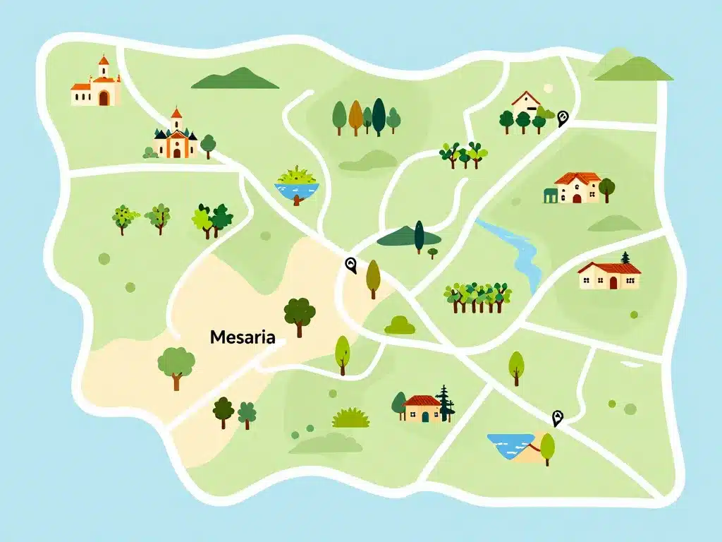 Santorini Mesaria que faire et voir attractions illustration carte