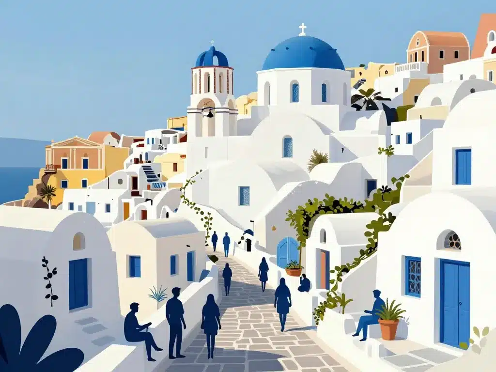 Santorini Mesaria village central loin de la foule illustration