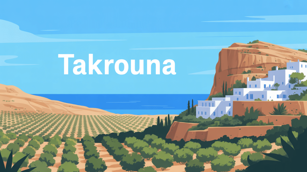 illustration takrouna village perché sur rocher avec vue mer