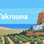 illustration takrouna village perché sur rocher avec vue mer