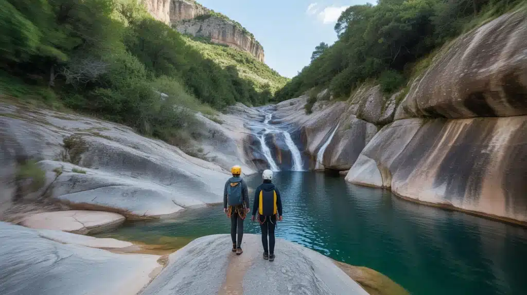 Cascades de la Purcaraccia en Alta Rocca, randonneurs encadrés