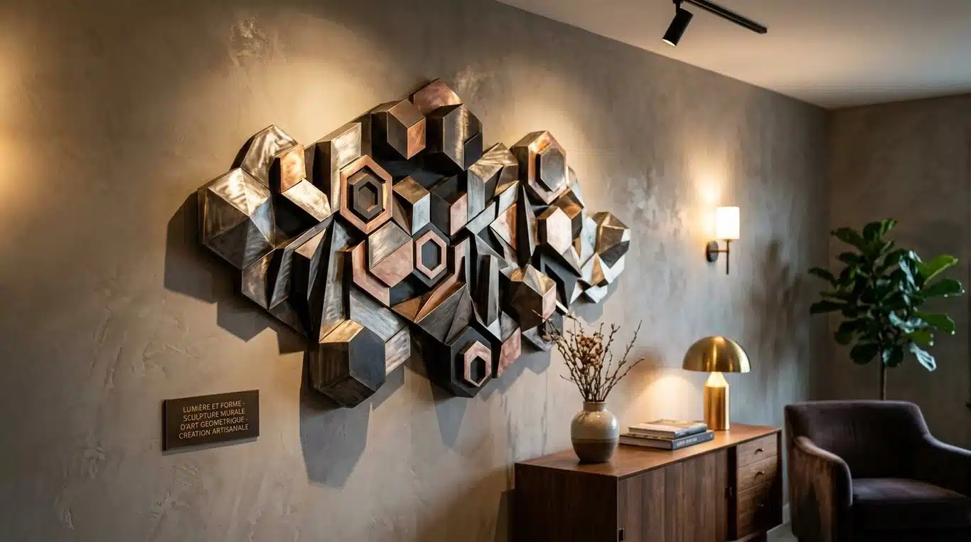 Tableau 3D relief en métal avec jeux d'ombres et de lumière