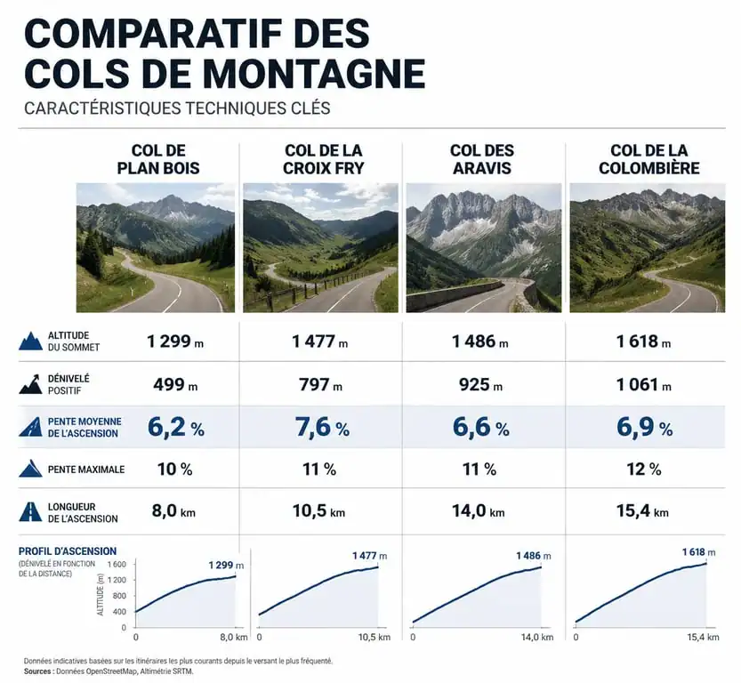 Comparatif technique des cols des Aravis : Col de Plan Bois, Croix Fry, Aravis et Colombière