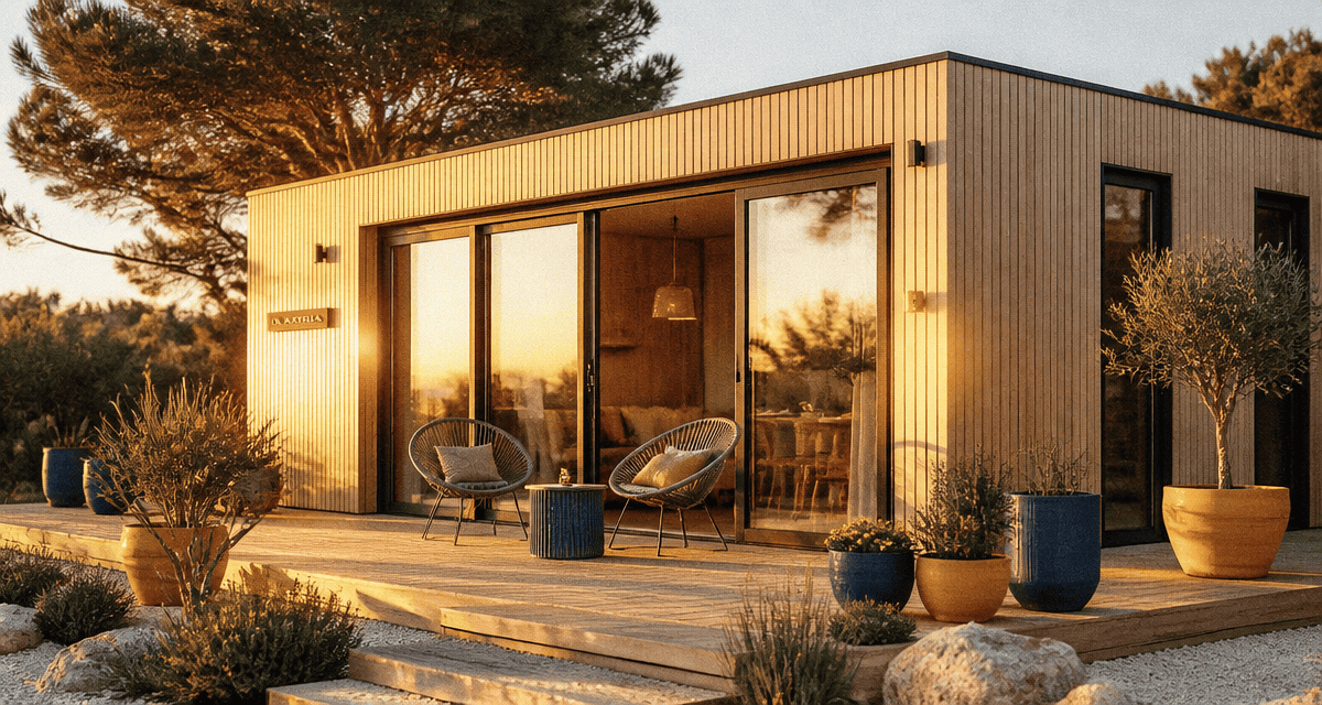 bungalow préfabriqué façade bois clair terrasse design