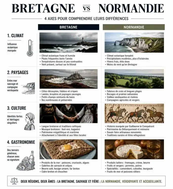Infographie comparative Bretagne vs Normandie pour choisir sa destination de vacances