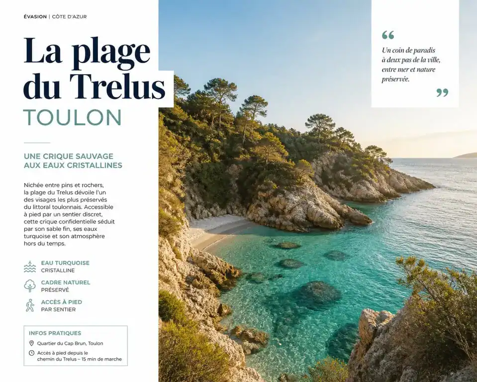 Plage du Trelus à Toulon, une crique sauvage et préservée idéale pour la baignade et le snorkeling.