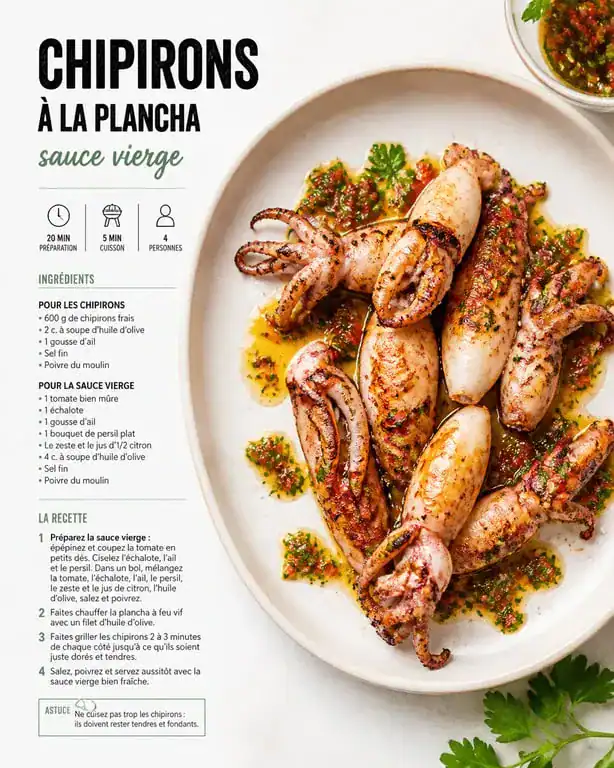 Recette des chipirons à la sauce vierge du restaurant L'Ecailler