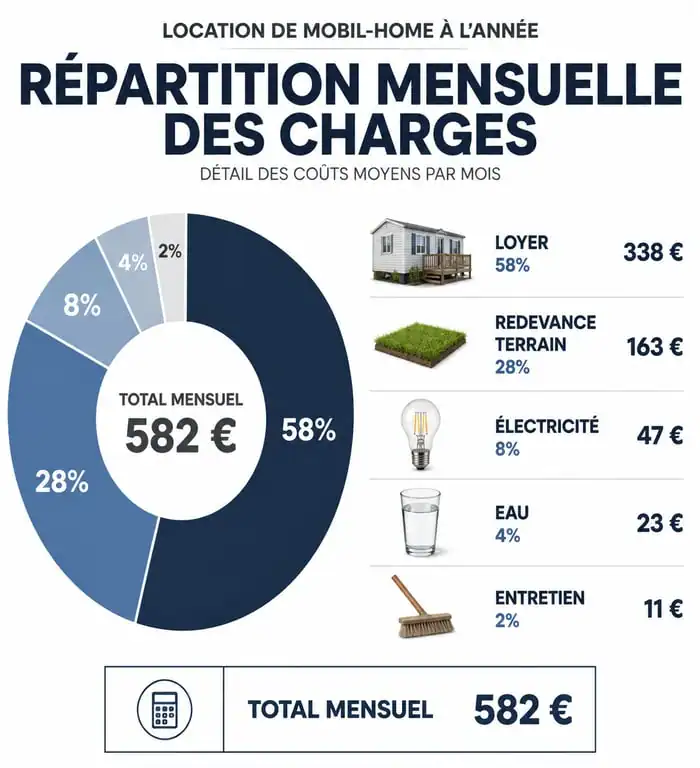 Répartition des charges mensuelles pour une location de mobil-home à l'année entre particuliers