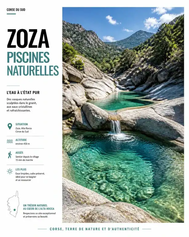 Piscines naturelles de Zoza en Corse-du-Sud, vasques d'eau turquoise dans le fleuve Rizzanese