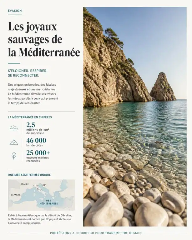 Vue panoramique de la plage de la Calade à Toulon, une crique sauvage aux eaux cristallines