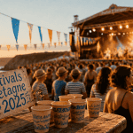 Scène festive festivals Bretagne 2025 au coucher du soleil