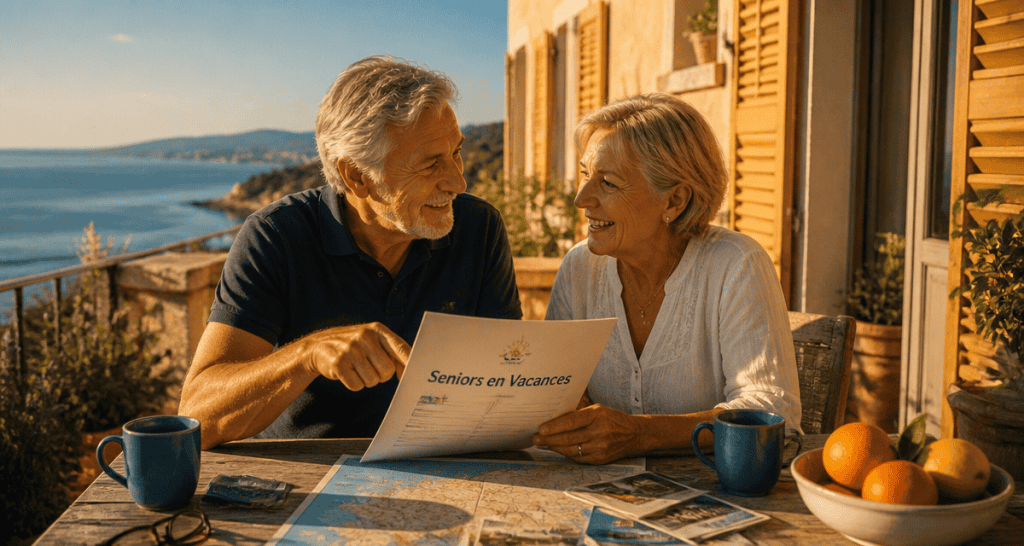 couple seniors dossier séjour chèque-vacances agirc arrco terrasse méditerranée