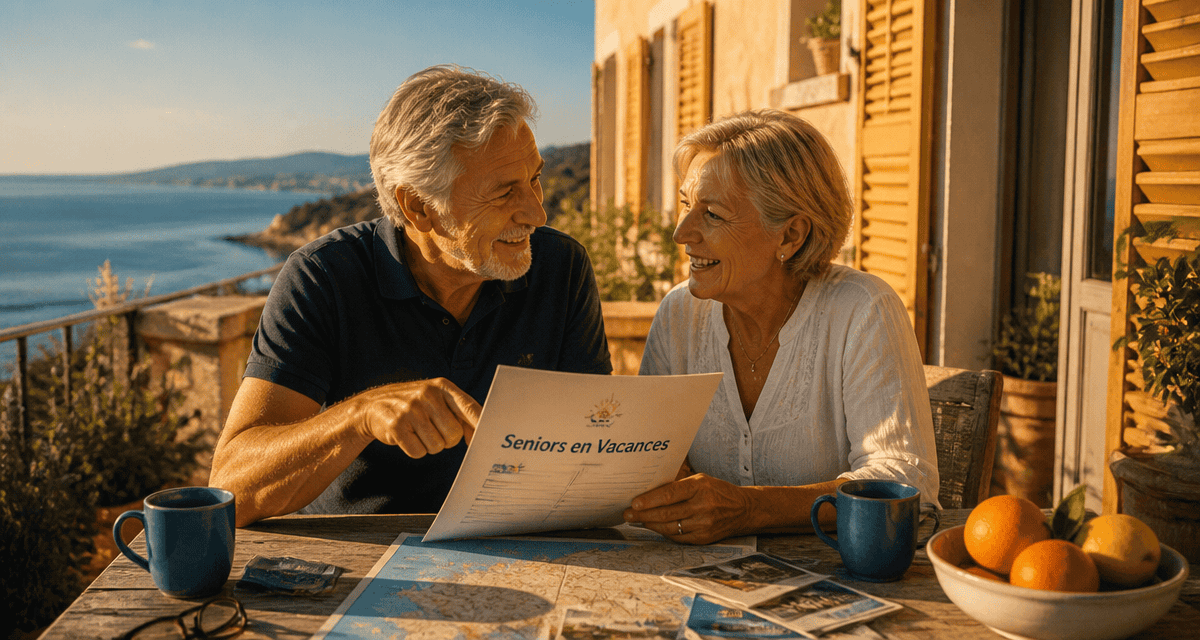 couple seniors dossier séjour chèque-vacances agirc arrco terrasse méditerranée