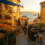 habitant de cannes dans une ruelle du suquet au marché