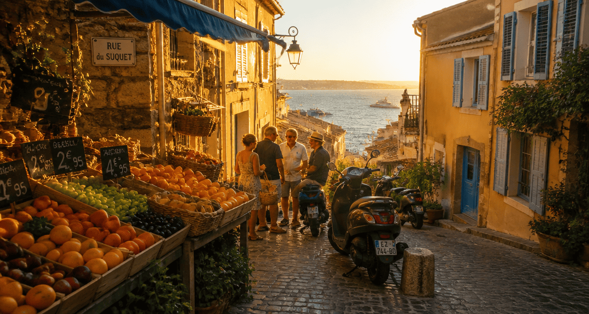 habitant de cannes dans une ruelle du suquet au marché