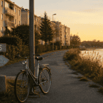 La Rochelle quartiers à éviter, rue Mireuil et étang Villeneuve-les-Salines au coucher du soleil