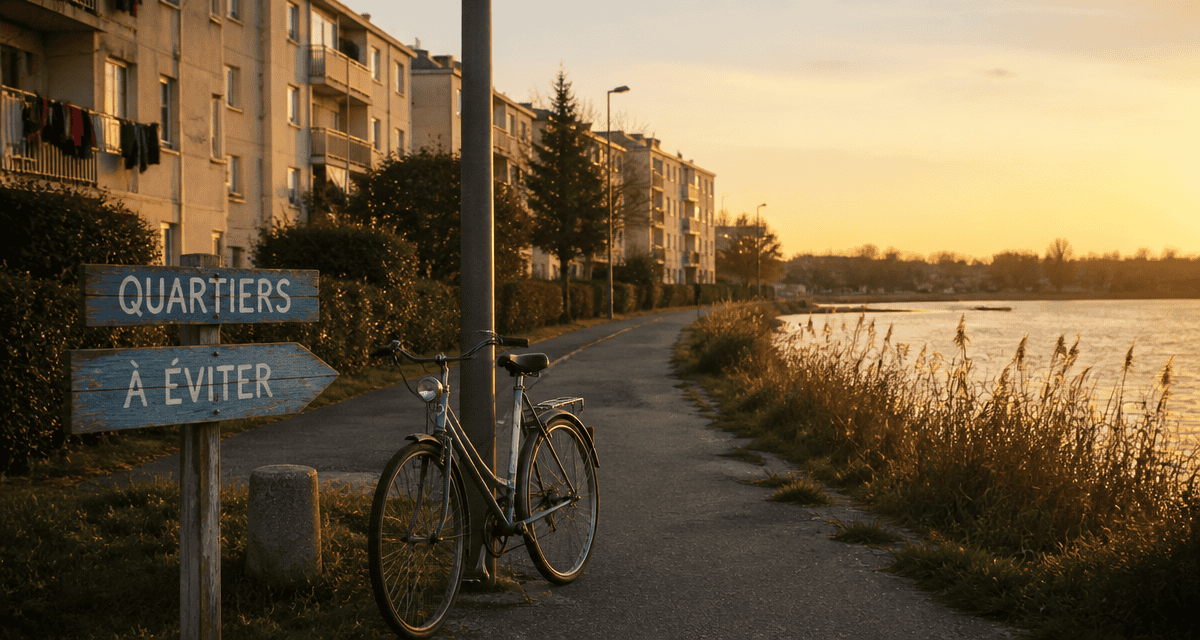La Rochelle quartiers à éviter, rue Mireuil et étang Villeneuve-les-Salines au coucher du soleil