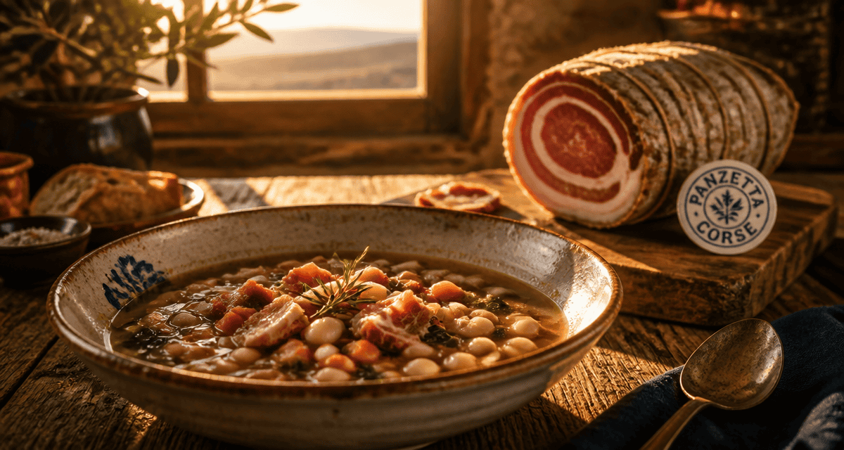 panzetta corse roulée et morceaux dans soupe