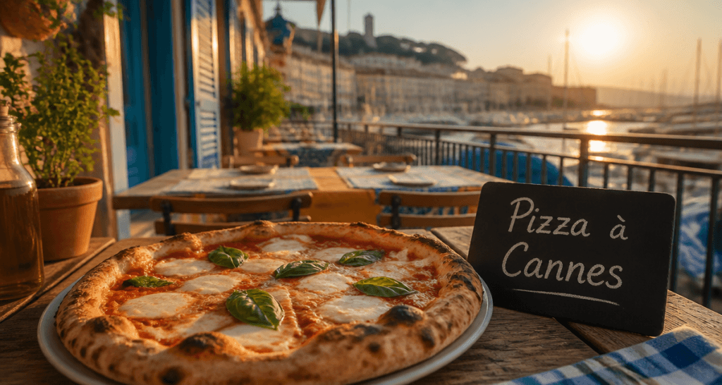 Pizza à Cannes artisanale sur terrasse avec vue port