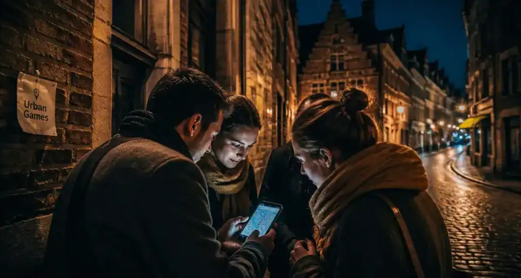 Activité à Lille Urban Games dans le Vieux-Lille, rue pavée la nuit