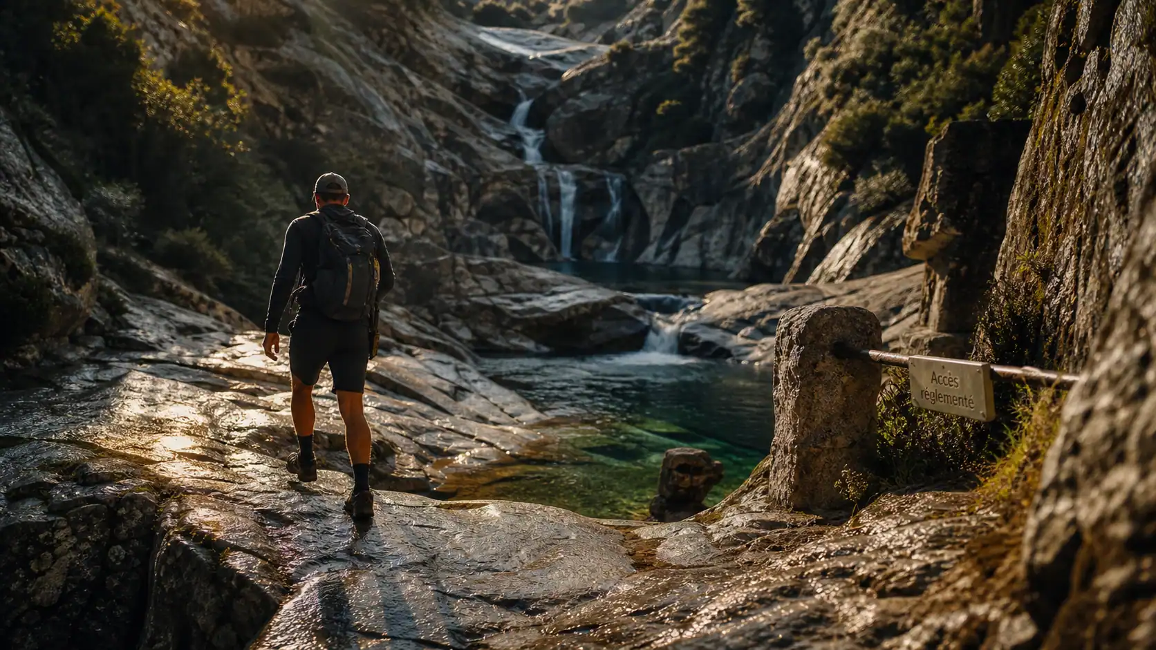Cascade de Purcaraccia : panneau accès réglementé sans guide