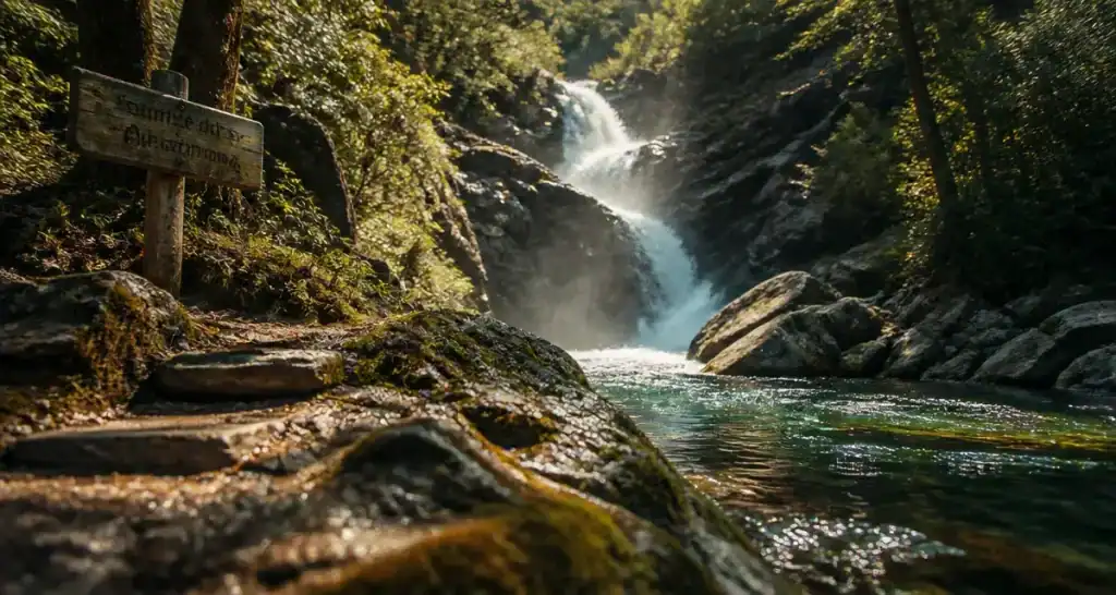 Cascade de sorio au Nebbio, rochers et pont génois, sentier du patrimoine