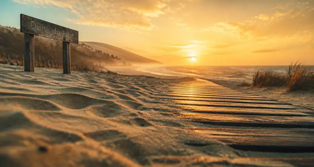 Côte atlantique française : plage sauvage et Dune du Pilat au golden hour