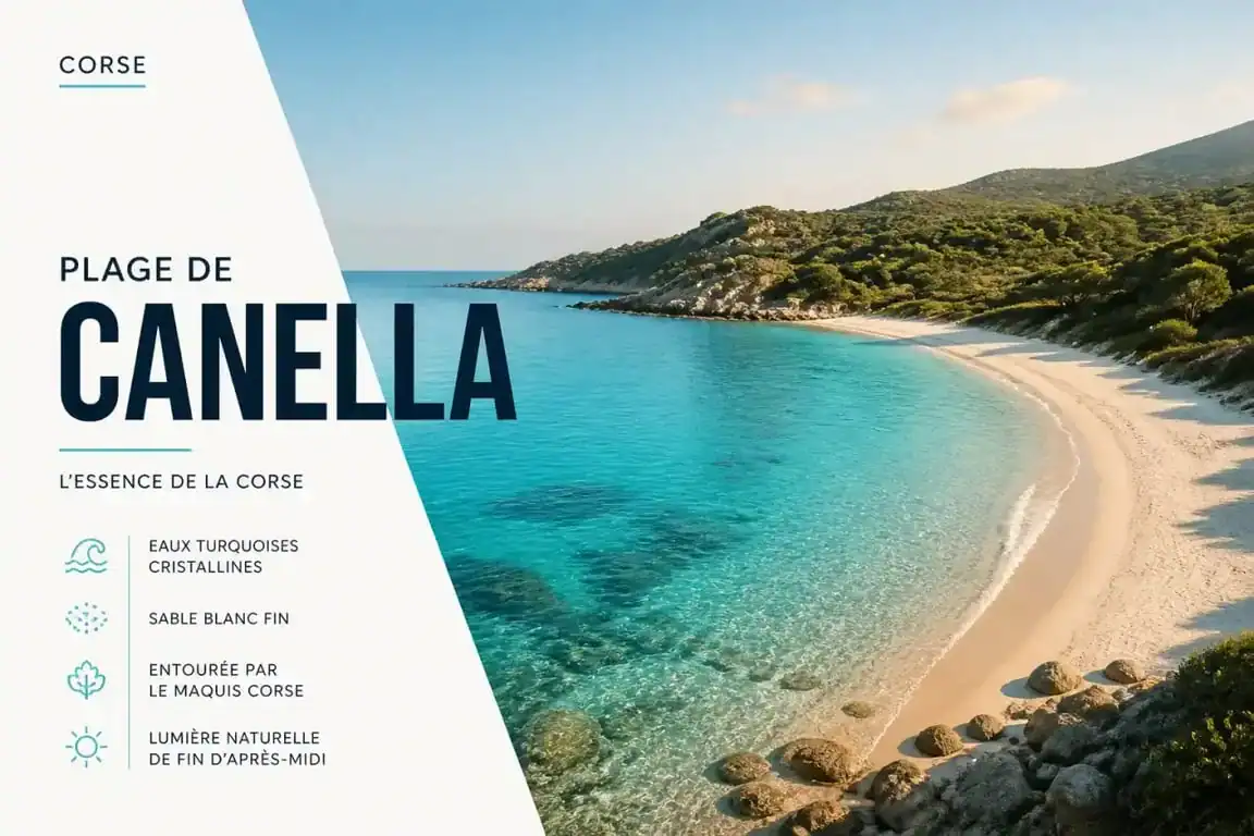 Vue panoramique de la plage de Canella en Corse-du-Sud avec ses eaux turquoise