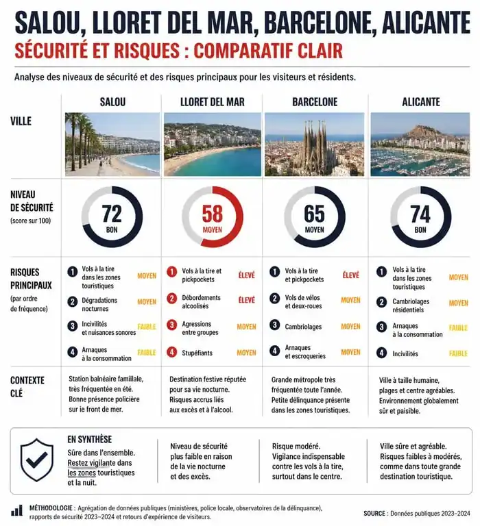 Comparatif des niveaux de sécurité et risques à Salou et autres stations balnéaires