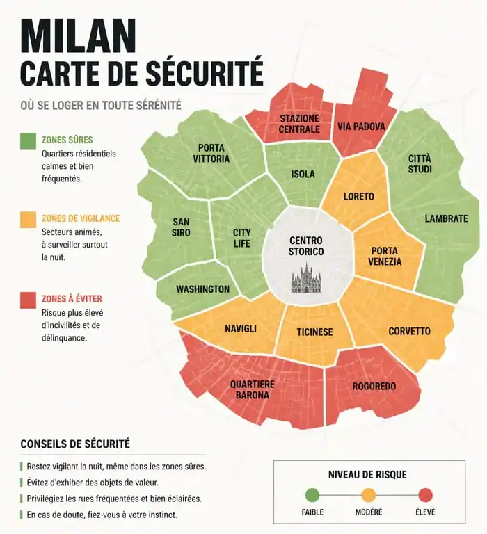 Carte des quartiers de Milan à éviter et zones sûres pour les touristes