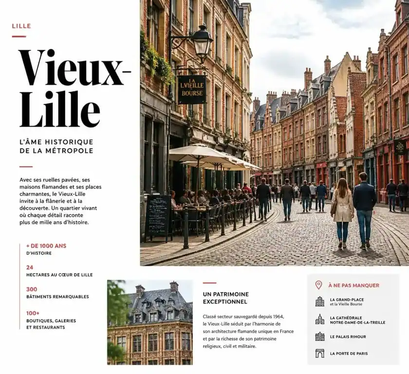 Activités à Lille : vue animée du Vieux-Lille et de ses rues pavées historiques