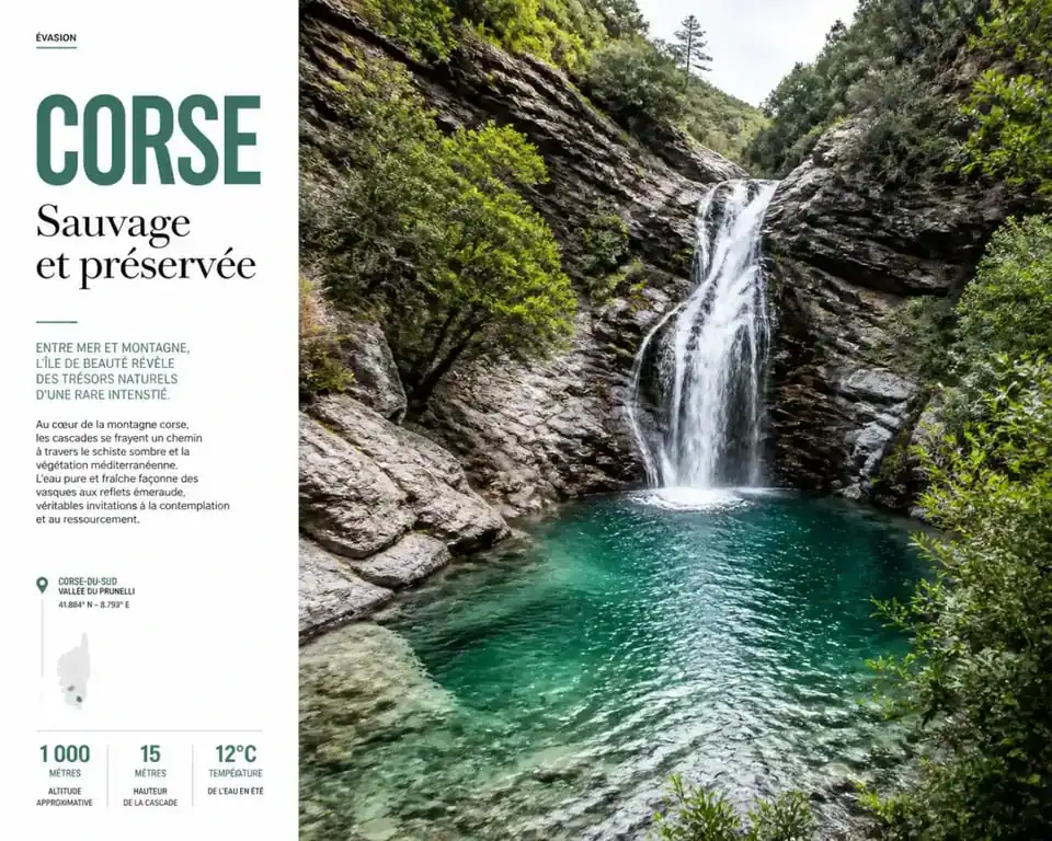 Cascade de Bravone en Corse, un site naturel préservé avec ses vasques cristallines.